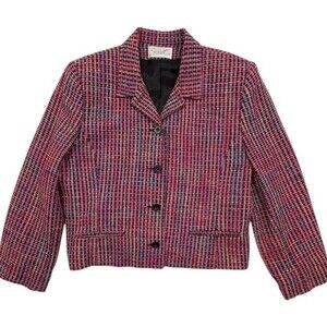 VTG 80s Soirée Handwoven Silk Bouclé Cropped Jacket PInk Multi Art to Wear USA M